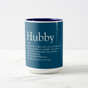Taza Bicolor Cita de definición hubby Fun azul moderno
