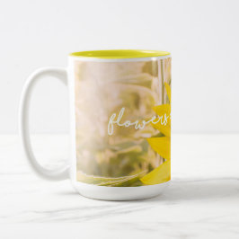 Taza Bicolor Cita de girasol "las flores son felicidad"