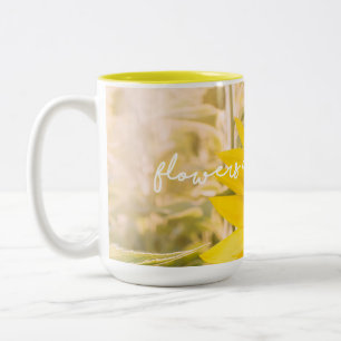 Taza Bicolor Cita de girasol "las flores son felicidad"