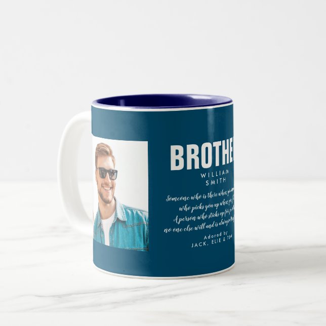 Taza Bicolor Cita de hermano foto azul moderno (Anverso izquierdo)