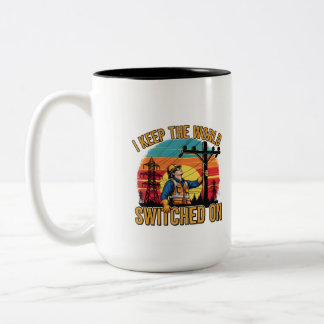 Taza Bicolor Cita divertida de electricista de líneas de alta t