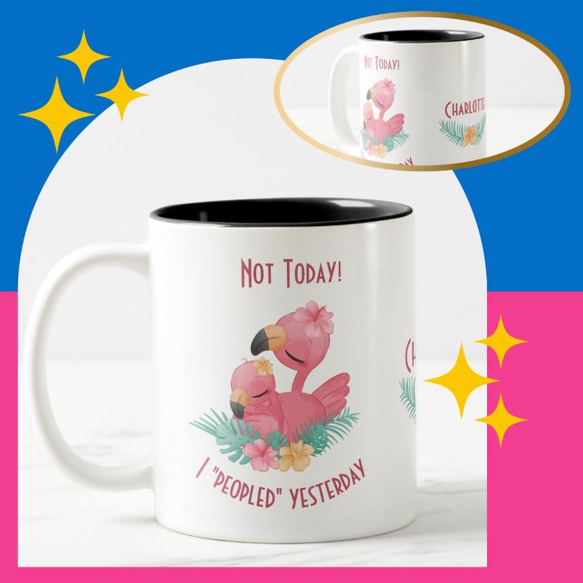 Taza Bicolor Cita divertida de Pink Flamingo "gente ayer" (Subido por el creador)