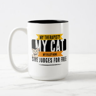 Taza Bicolor Cita divertida de terapeuta de gatos Humor para am