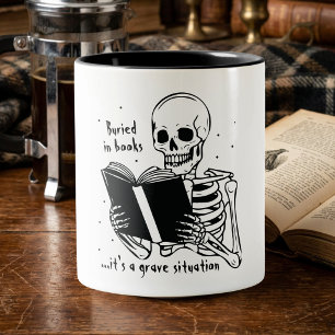 Taza Bicolor Cita divertida para amante de libros Esqueleto bla