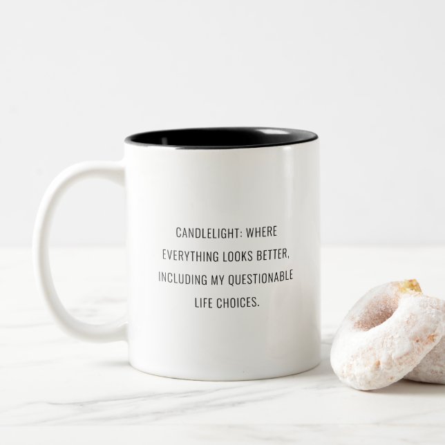 Taza Bicolor Cita divertida y humorística de velas (Con donut)