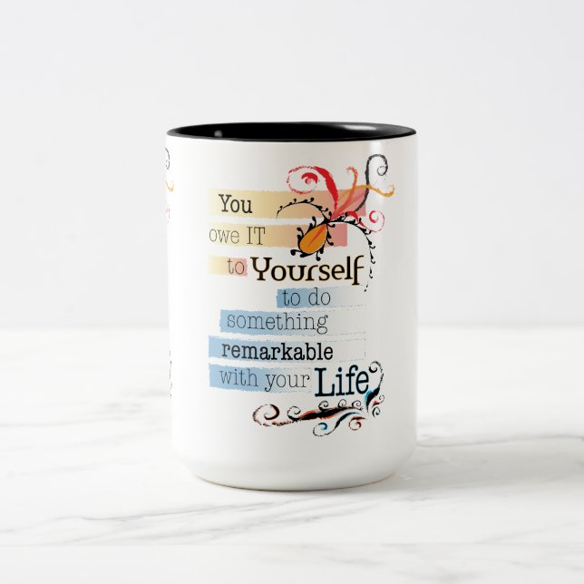 Taza Bicolor Cita ilustrada Inspiradora LIFE destacable (Centro)