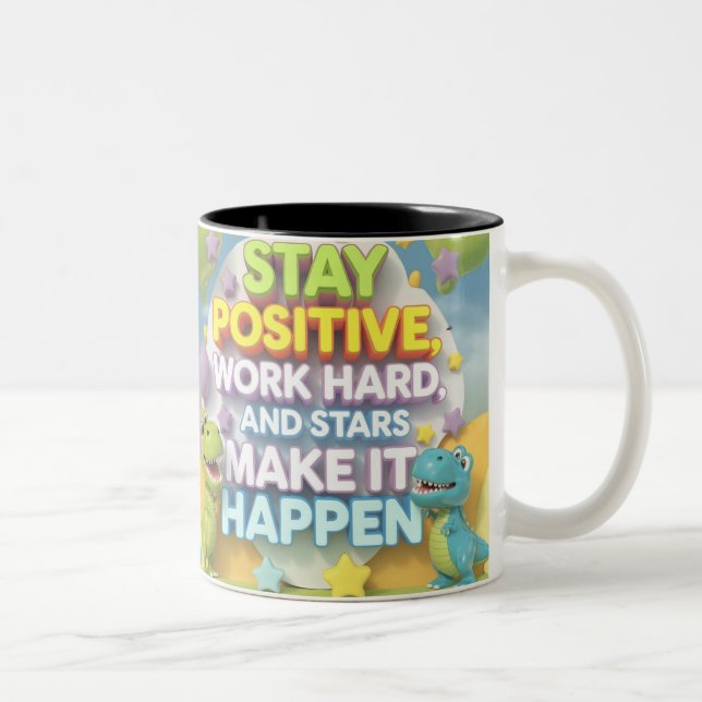 Taza Bicolor cita positiva - tema de dinosaurio (Derecha)