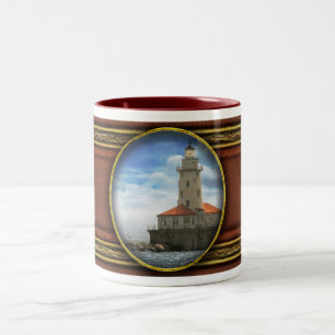 Taza Bicolor Ciudad - Chicago IL - Faro del puerto de Chicago