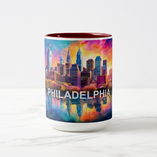 Taza Bicolor Ciudad De Filadelfia De Amor Hermano (Centro)