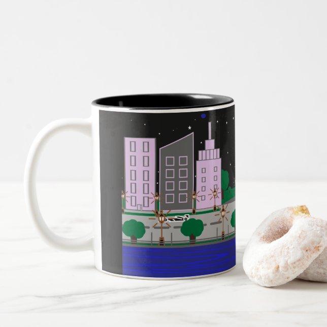 Taza Bicolor Ciudad nocturna (Con donut)