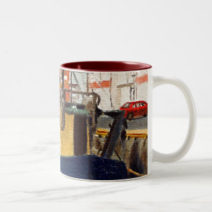Taza Bicolor Ciudad pintoresca de Galway Irlanda Barco de pesca