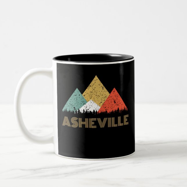 Taza Bicolor Ciudad retra de la montaña de Asheville (Izquierda)