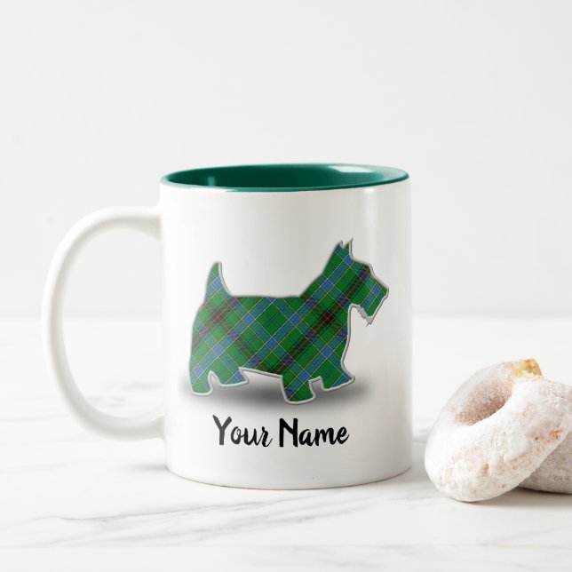 Taza Bicolor Clan escocés Duncan Tartan Scottish Terrier (Con donut)