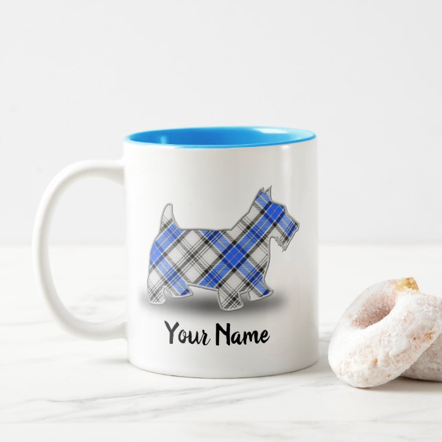 Taza Bicolor Clan escocés Hannay Tartan Scottish Terrier (Con donut)