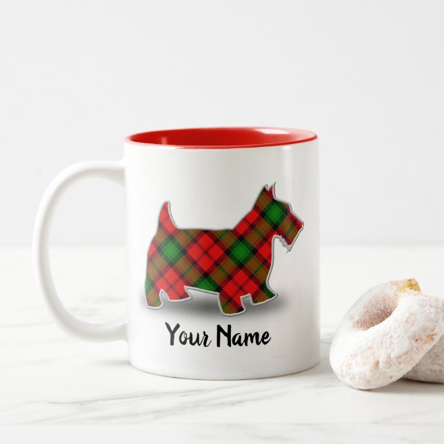 Taza Bicolor Clan escocés Kerr Tartan Scottish Terrier (Con donut)