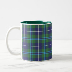 Taza Bicolor Clan Plaid Rústico Douglas Tartán Azul Verde