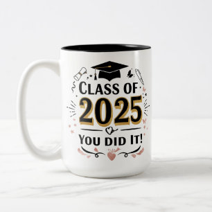 Taza Bicolor Clase de 2025 Gold Graduation Mug -