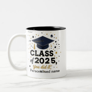 Taza Bicolor Clase de 2025 Graduación Mug - Negrita y diversión