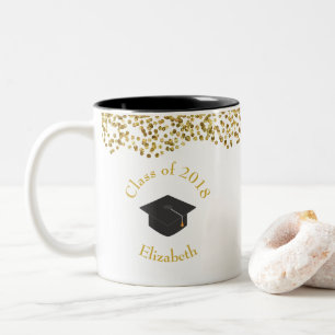 Taza Bicolor Clase Faux Gold Confetti & Graduation Cap de 20xx