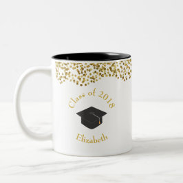 Taza Bicolor Clase Faux Gold Confetti & Graduation Cap de 20xx