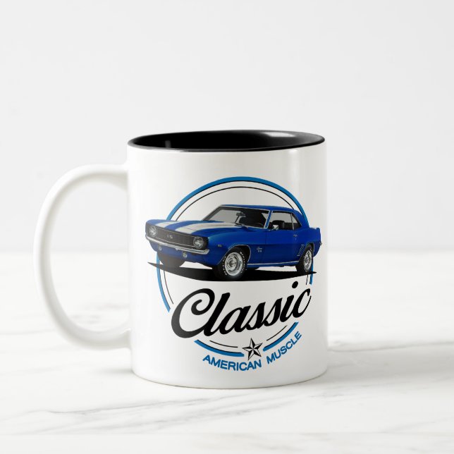 Taza Bicolor Clásico Camaro Azul Retro (Izquierda)