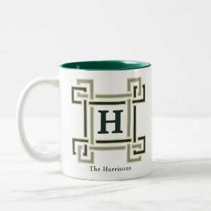 Taza Bicolor Clásico Monograma Familiar de Estilo Griego en Ver