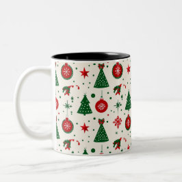 Taza Bicolor Classic Christmas Tree & Ornament Pattern Mug