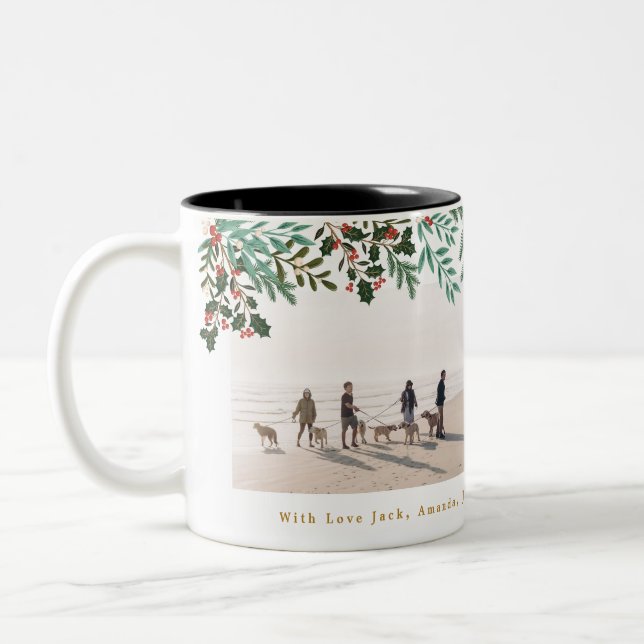 Taza Bicolor Classic Elegance Christmas Holiday Two Photo (Izquierda)