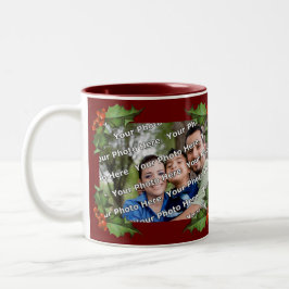 Taza Bicolor Classic Holly Border Christmas Photo Mug
