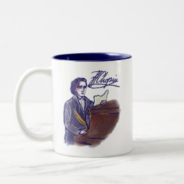 Taza Bicolor Classical Composer Chopin Piano Art Vintage 
