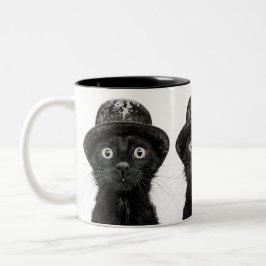 Taza Bicolor Classy Cat in a Bowler Hat Vintage Vibes
