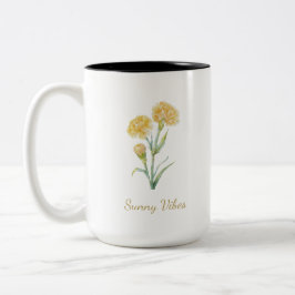 Taza Bicolor Clavel Amarillo Acuarela Botánica Nombre Personali