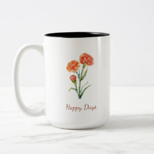Taza Bicolor Clavel Coral Acuarela Botánica Nombre Personalizad