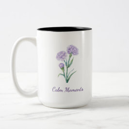 Taza Bicolor Clavel Lavanda Acuarela Botánica Nombre Personaliz