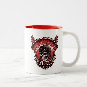 Taza Bicolor Club de Motocicletas Parachute Skull Wings Sky Dem