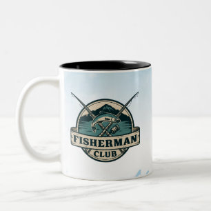 Taza Bicolor Club de Pescador Vintage Gráfico de Montaña Retro