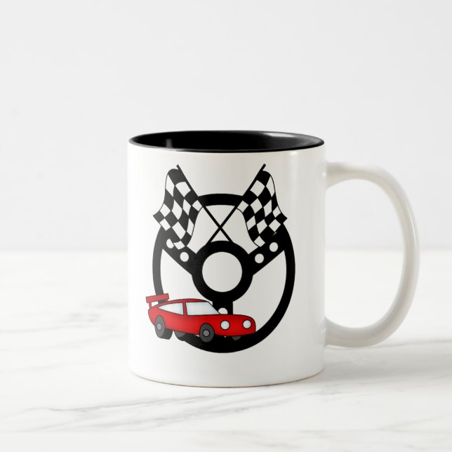 Taza Bicolor Coche de carreras y banderas rojos (Derecha)
