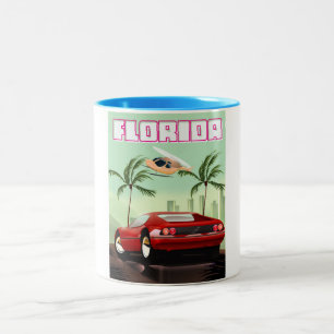 Taza Bicolor coche deportivo retro rojo de Florida