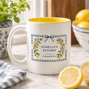 Taza Bicolor Cocina Mediterránea Italiana Limón Nombre Personal