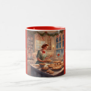 Taza Bicolor Cocina vintage de los 50 horneando tartas de Navid