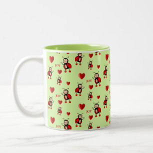 Taza Bicolor Cocinitas Mariquitas, Corazones y Texto de Alegría