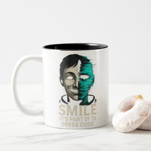 Taza Bicolor Código de Vestimenta Sonriente Fallo Digital (Con donut)