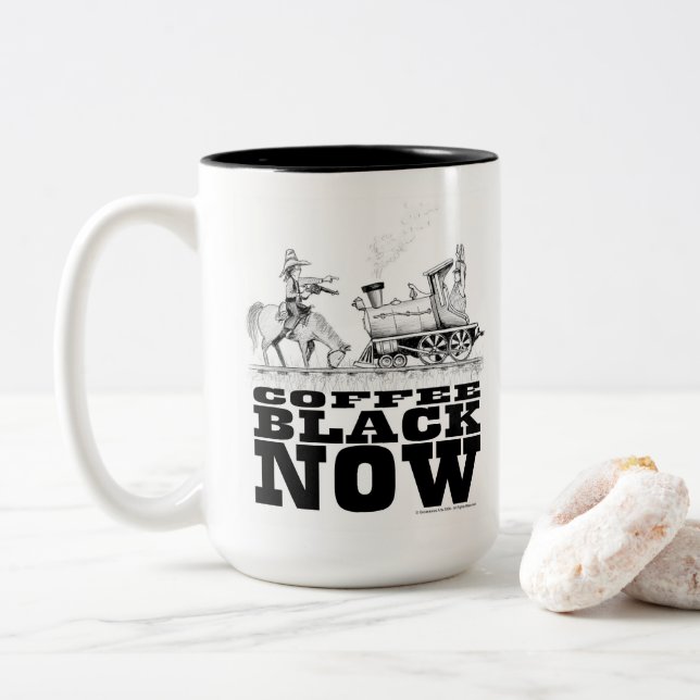 Taza Bicolor Coffee Black Train Robbery Drawing (Con donut)
