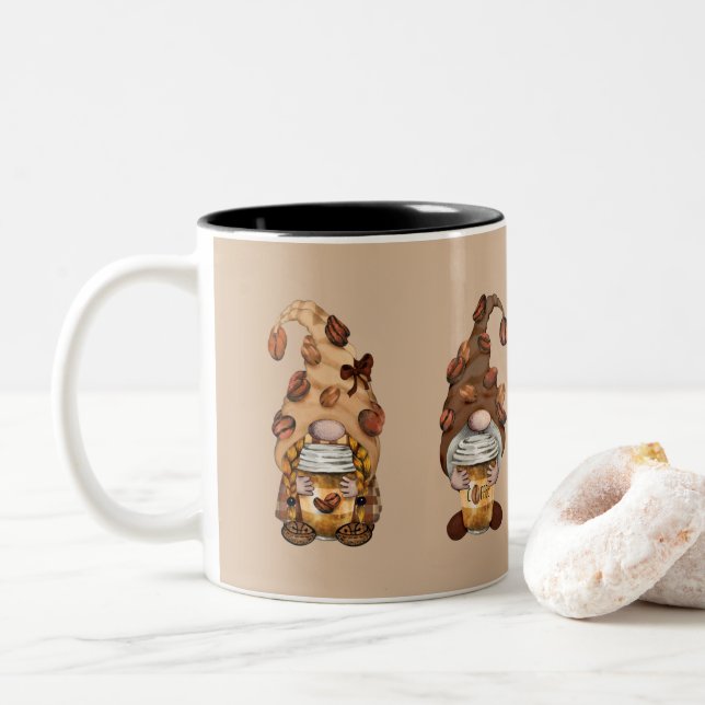 Taza Bicolor Coffee Gnomes Brown Tan lindo Woodland (Con donut)