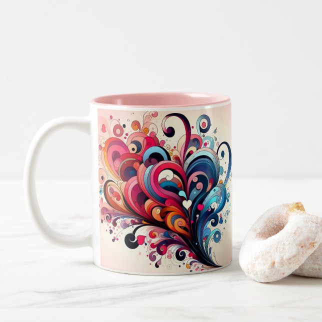 Taza Bicolor Coffee Hearts Mug (Con donut)