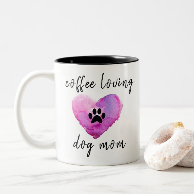 Taza Bicolor Coffee Loving Dog Mom Cute Heart (Con donut)
