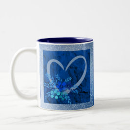 Taza Bicolor Coffee Mug Blue Heart con flores