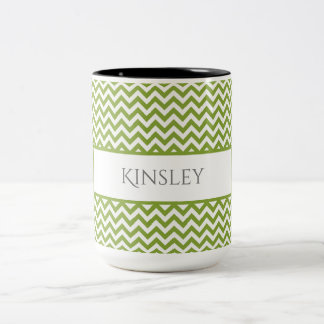 Taza Bicolor Coffee Mug Verde Simple Chevron de dos tonos