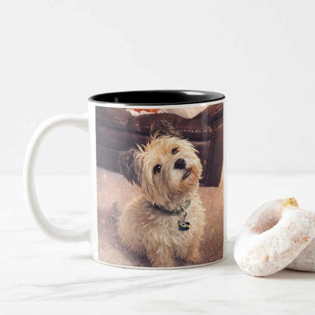 Taza Bicolor Coffee Mug –Waiting Puppy  Design (Con donut)