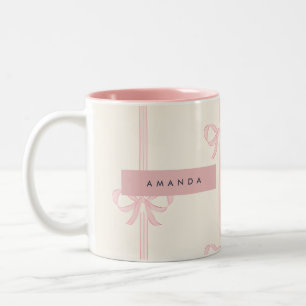 Taza Bicolor Cojinete Personalizado Rosa de Lazo de Cinta Rosa